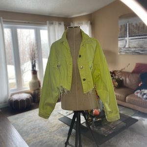 Neon yellow jean jacket. FASHION NOVA